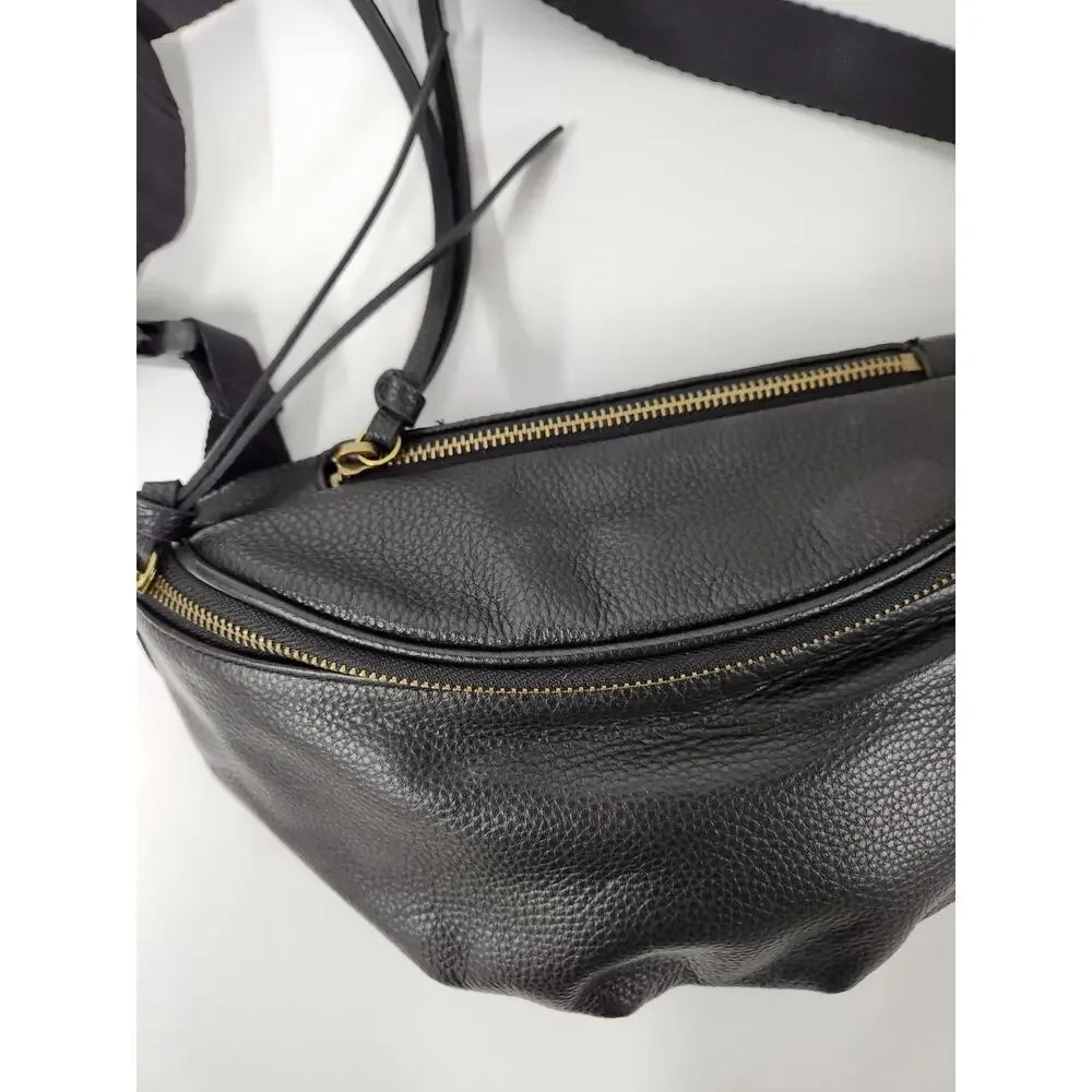 Melrose and Market Genuine Leather Pebbled Black Fanny Pack/Bum Bag/Belt Bag